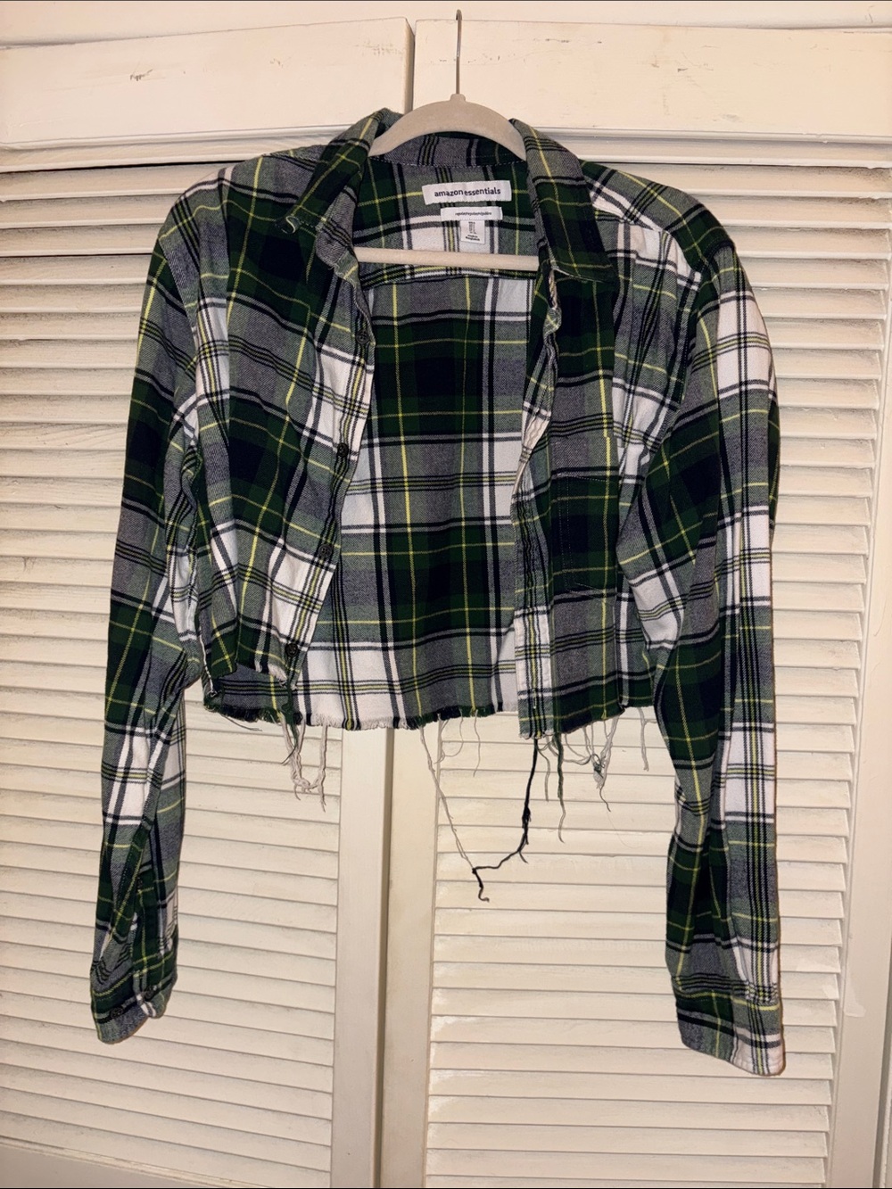 Amazon Essentials Green & White Plaid Cropped Button-Down Shirt